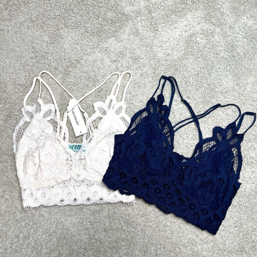 Free People Intimately & NWT Francesca’s Lace Bralette Set 2 Size XS Cream Blue